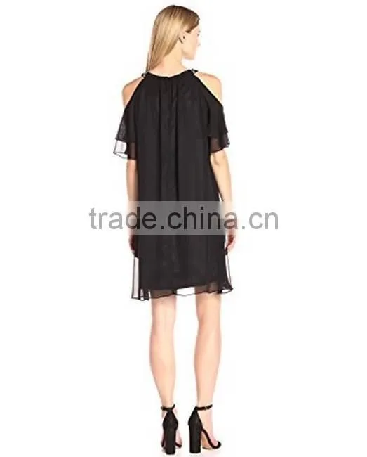Top quality fashionable beaded cold shoulder dress for bridesmaid dress