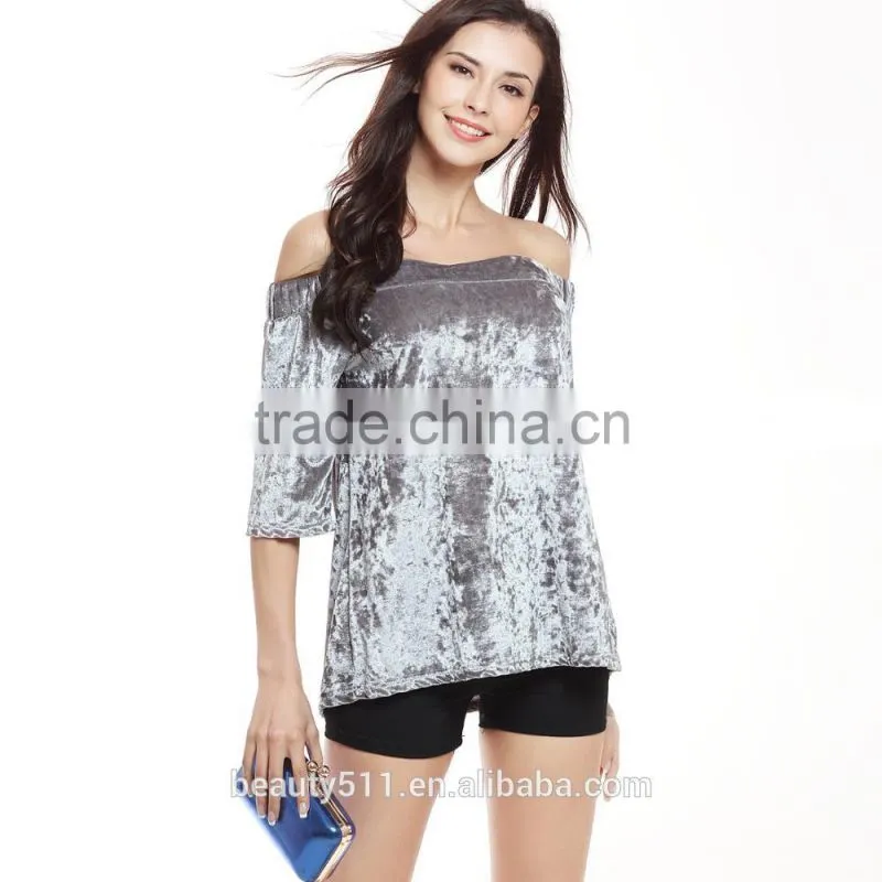 factory hot sales lady tops pleated plus size black stripe T-shirt SD15