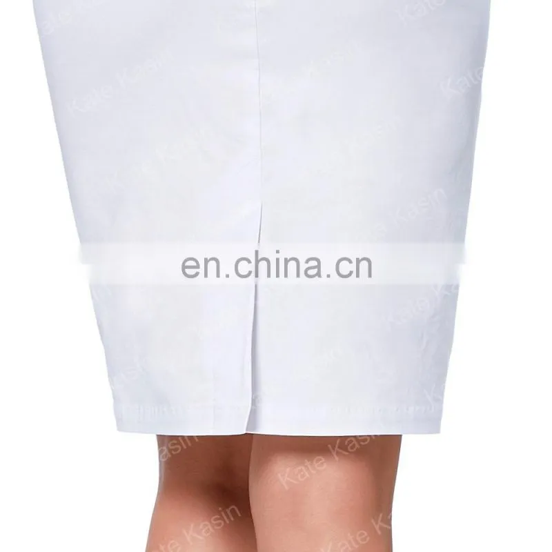 Kate Kasin Occident Women's OL High Stretchy Hips-Wrapped Split back Short White Pencil Skirt 24" KK000273-2