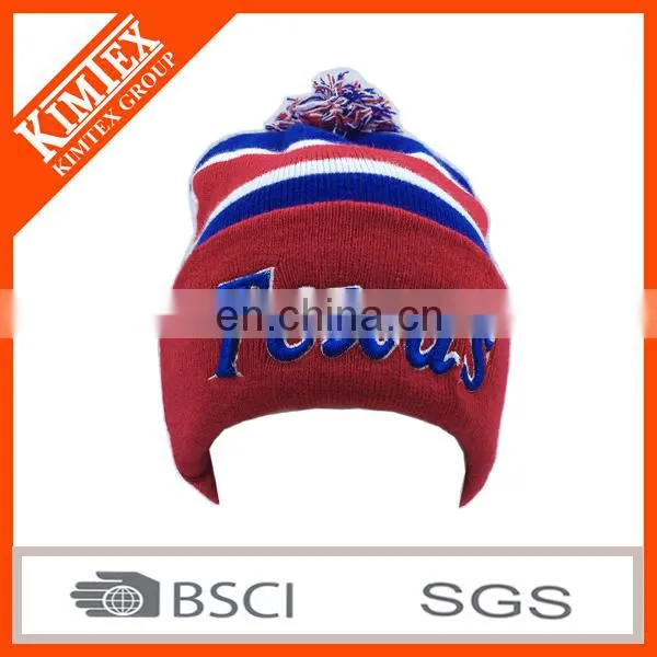 wholesale custom acrylic 3d embroidery knitted pom hat
