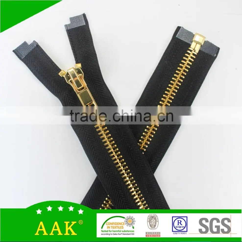 8#Open end long gold paint metal zipper