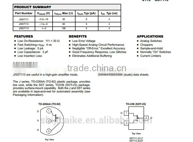 J112 N-Channel Silicon Field-Effect Transistors TO-92