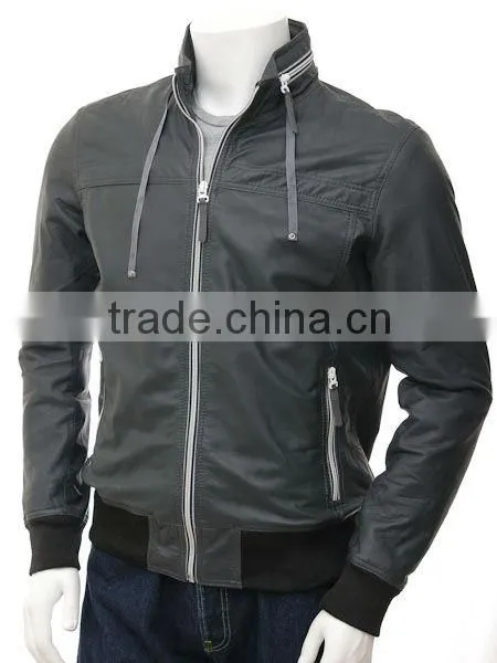 black distressed mens biker style leather jacket faded seam
