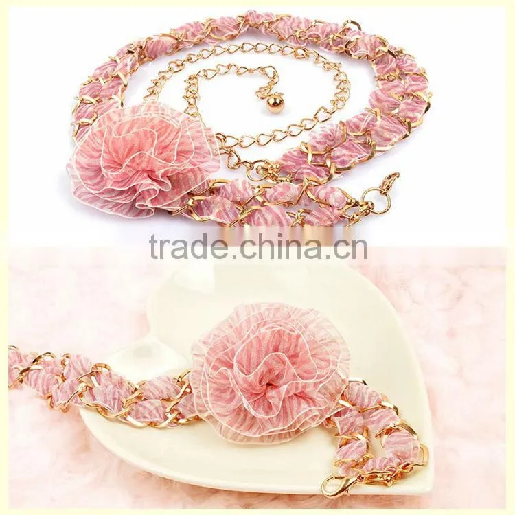 China jewelry manufacturer sexy pink lace flower belly waist chain
