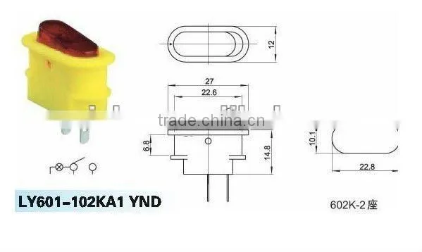 ON-OFF mini lighted rocker switch with two pins