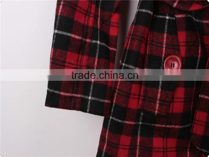 Lady's stock apparel checked melton jacket with belt