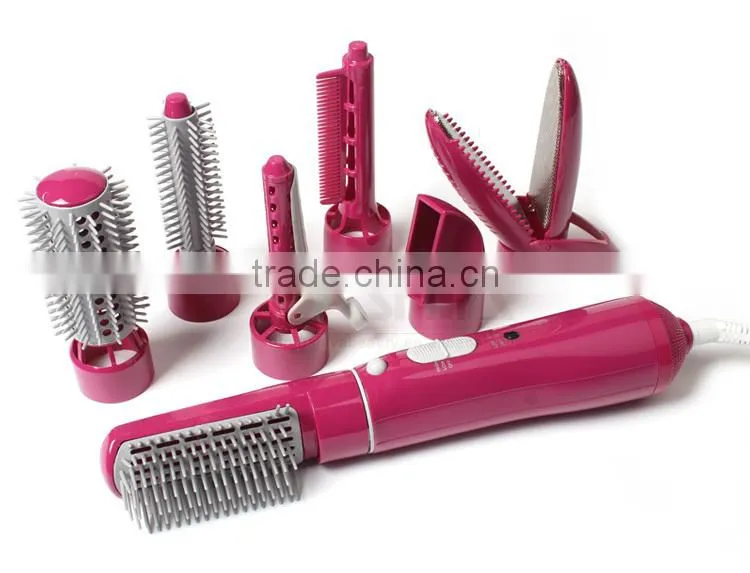 8 In 1 Professional Hot Pink Infrared Hair Dryer Straightener Curler With Air Styler Brush Set