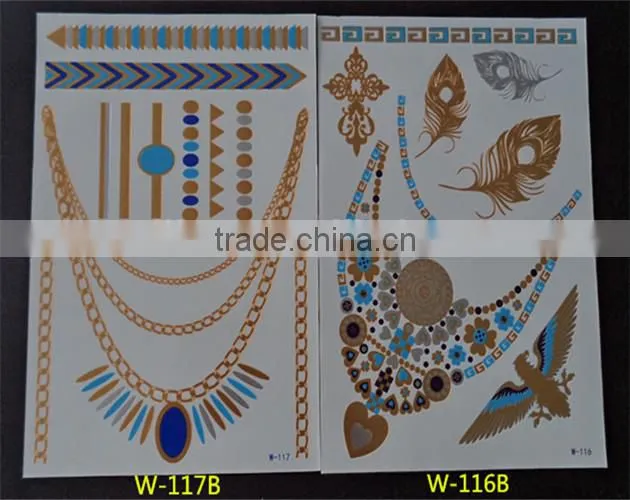 Blue metallic tattoo ink Newest Temporary gold silver tattoos 15*20CM