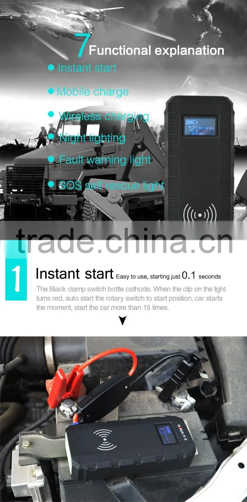 Car Emergency battery wireless charger 13600mAh Mini Jump Starter 12v car jump starter Power Bank for Car Jump Start