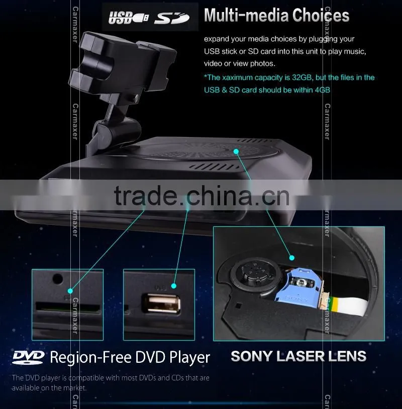 Super hot universal 10.1 inch/9 inch headrest dvd player with touch button