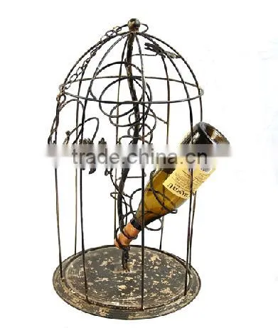 Decorative iron hanging wine bottle holder
