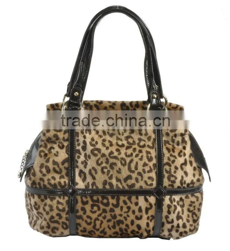 New Fashion 2012! Trendy Lady Imitative Horse-hair With Leopard Printing Handbag!