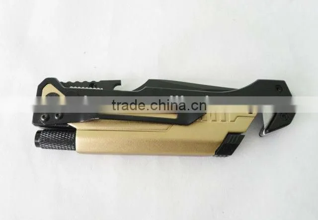 Multi-function Folding Survive Knife with LED light/belt Cutter/Fire Starter