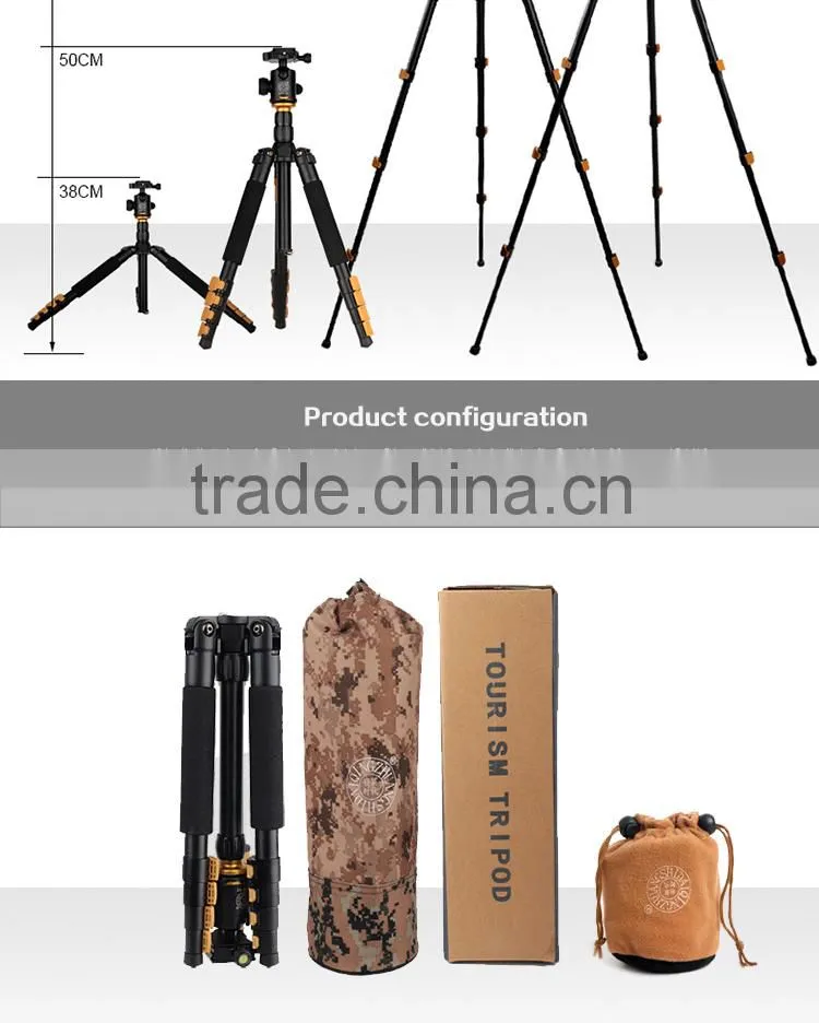 QZSD-Q570A 62'' Professional Golden Aluminum13'' Folded Video DSLR Digital Camcorder Camera Tripod Monopod