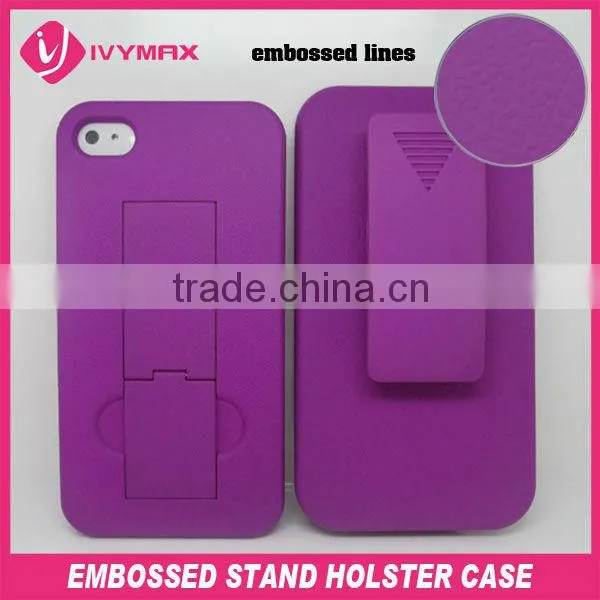 For apple iphone 4 embossed stand holster phone case