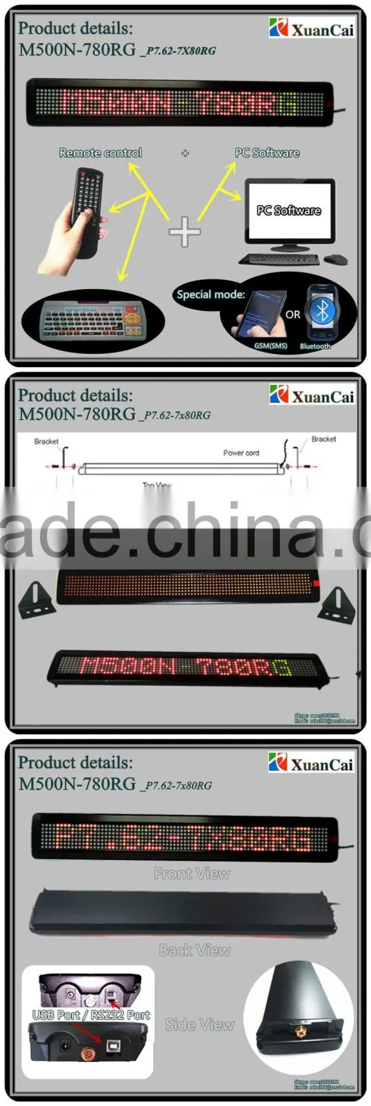 HOT! KBM500N-780RG(P7.62-7x80RGY) 65.2x9.7x3.4cm led wireless keyboard Support Indoor and outdoor Single /tricolor led Sign