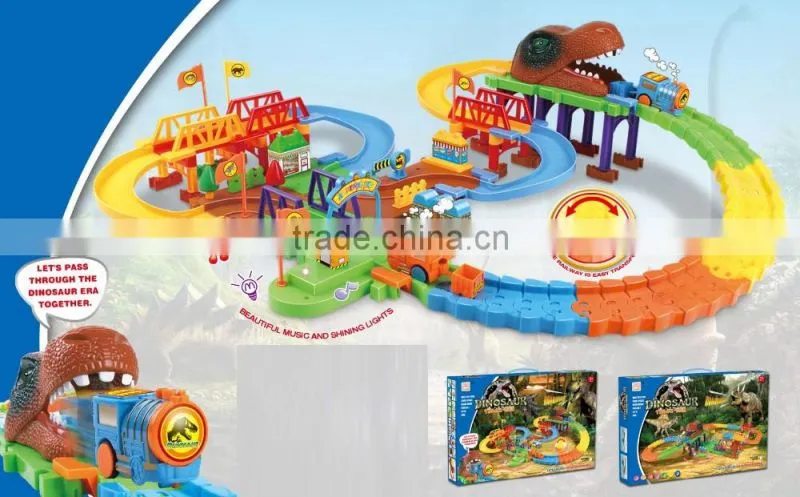 Dinosour world reaction light music intelligent battery operated railway pathway building block