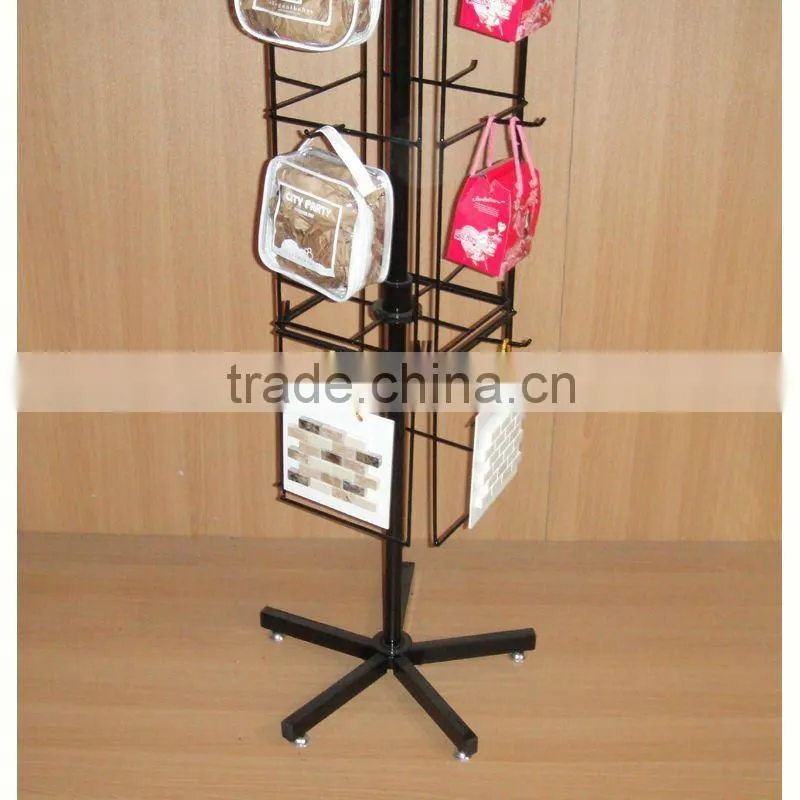4 sided metal floor revolving display fixture with small space occupying