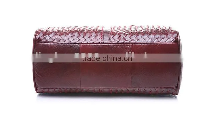 European style travel bag Retro red Leather Tote Bag,Waterproof zipper Duffel Bag