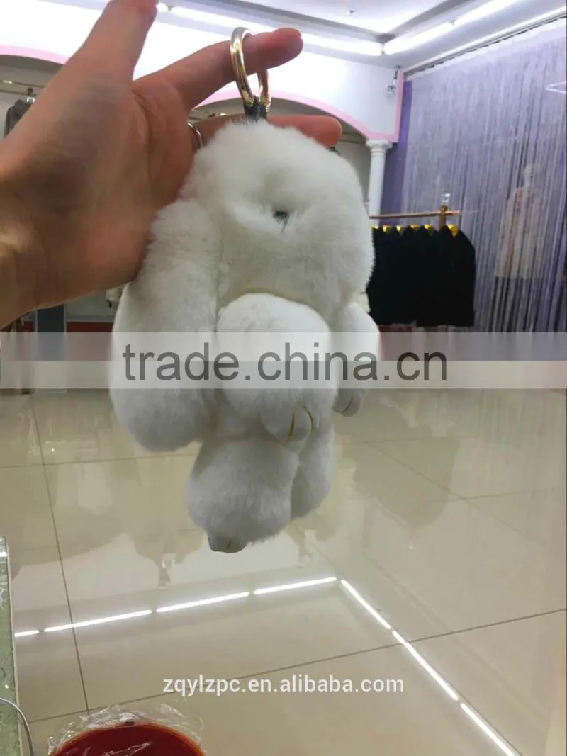 Big soft cute rex rabbit fur toy keyring decorate keychain trimming for keys