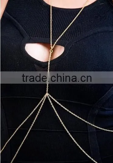 Women Summer Vintage Fashion Sexy Bikini Body Chian Waist Belly Gold Body Chain Necklace