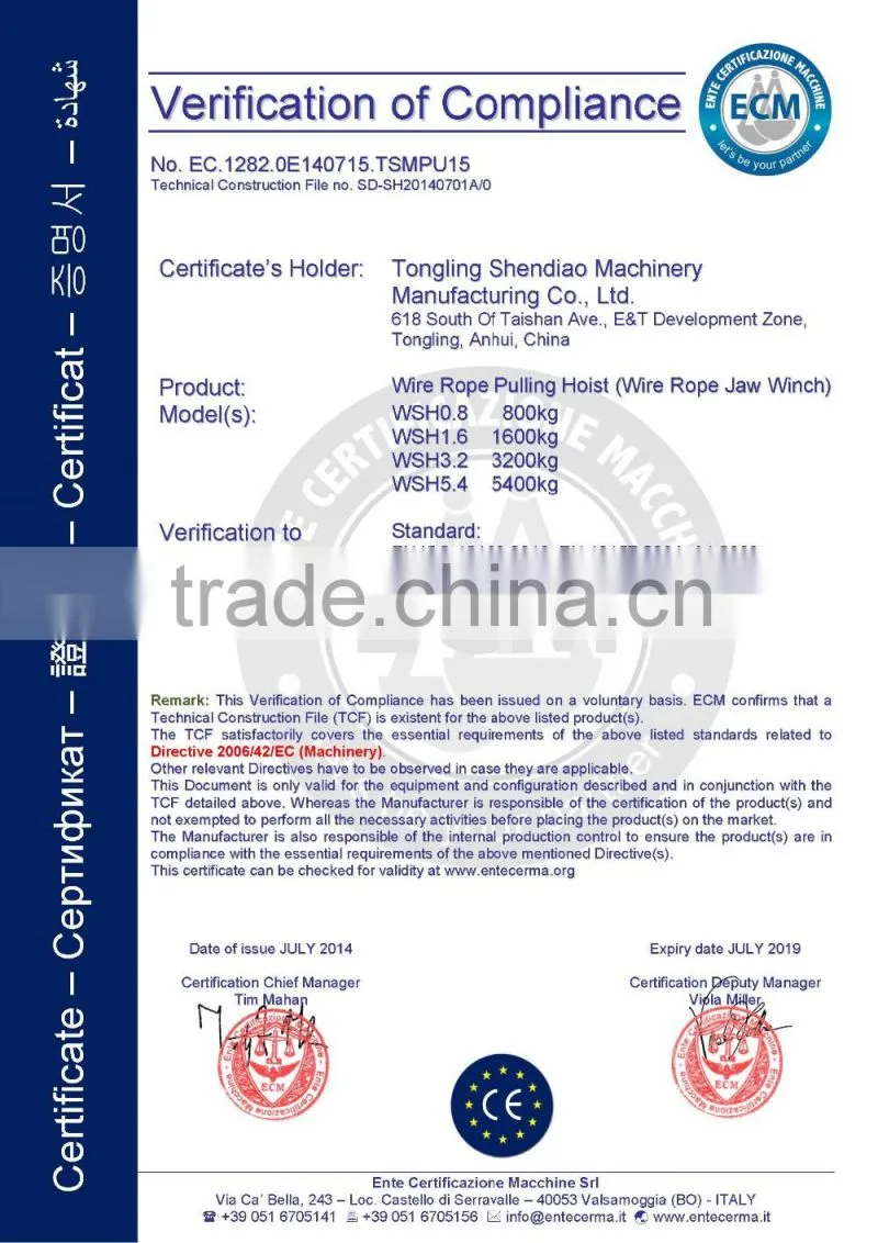 1.6t wire rope pulling hoist good quality