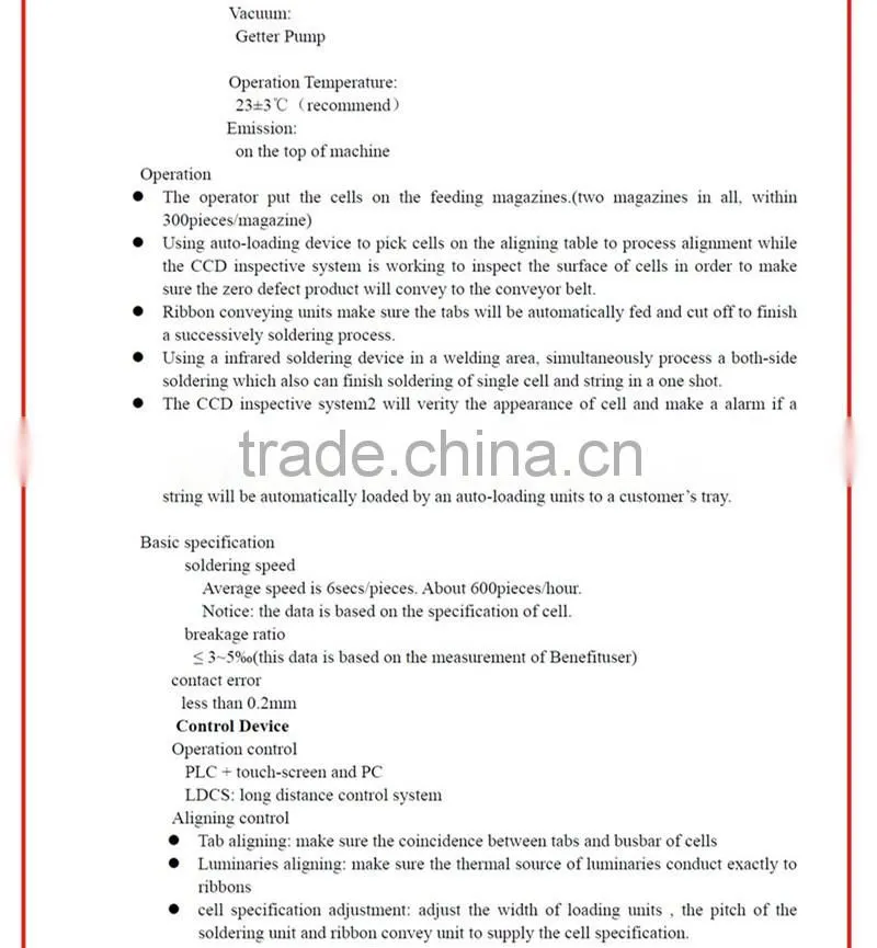 Automatic Tabbing Stringing Machine for welding solar cell into string