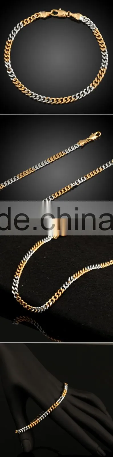 ATHENAA Two Tone Gold Plated Figaro Copper Bike Chain Bracelets