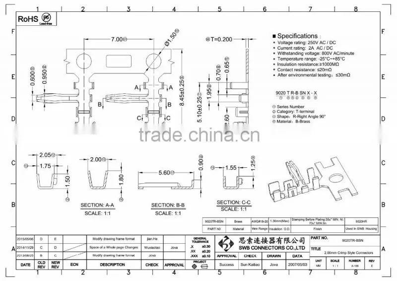 2MM Pitch Board IN electric connector JST SAN replacement