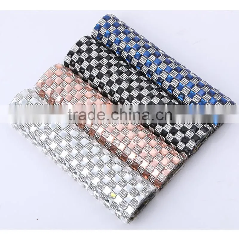 Nice Aquamarine Color 24x40cm Adhesive Rhinestone Sheets,Backing With Glue DIY Cut Square Rhinestone Mesh