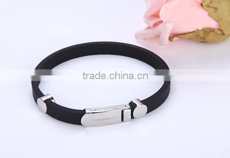 Noproblem P023 negative ion stainless steel silicone elastic sexy luxury rubber band bracelet