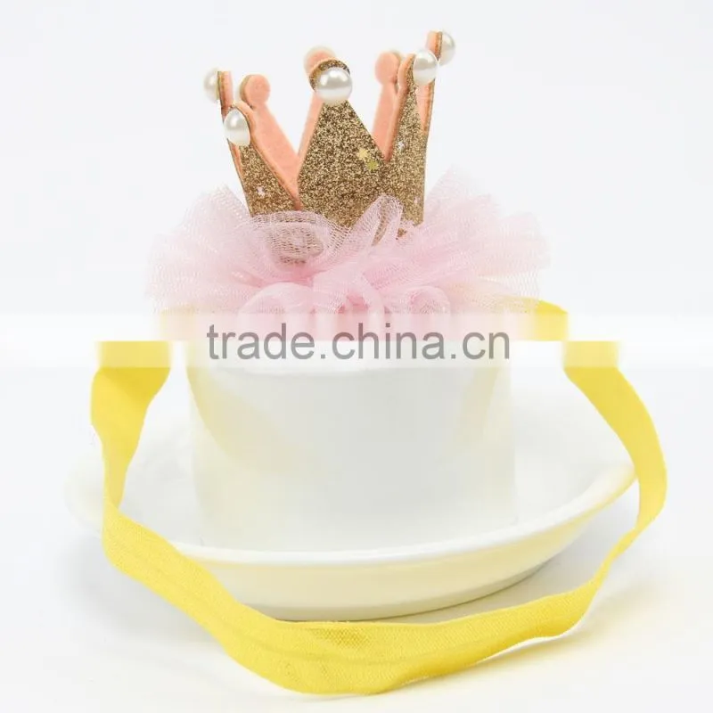 New European Kids Infant Newborn Baby Girl Hair band with Pearl Crown, Bridal Veil Tiara Pearl glitter Rhinestone Crown