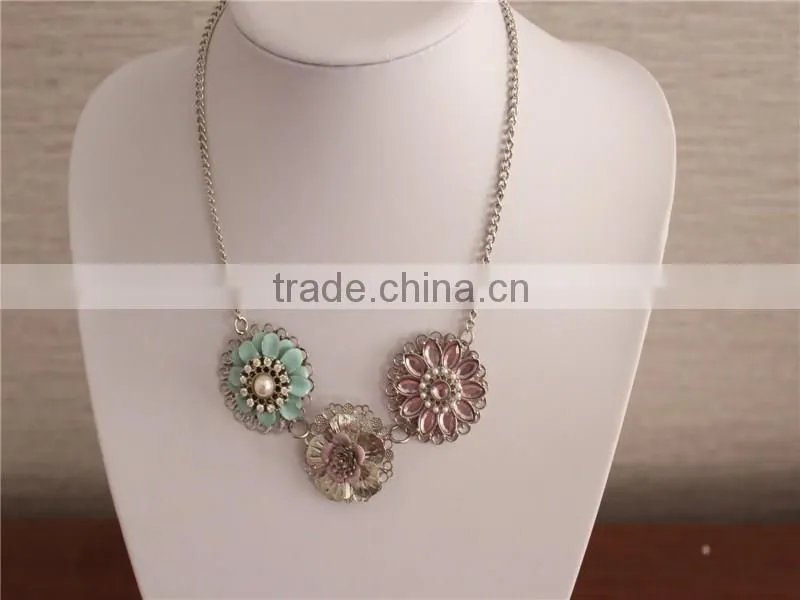 White Gold Plated Fashion Flower Jewelry Necklace, Crystal Necklaces Jewelry