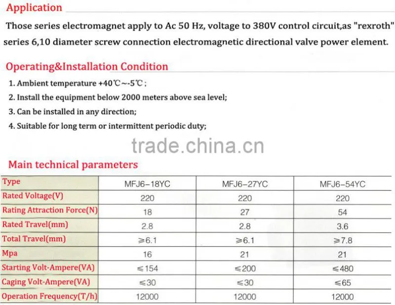 MFJ6-YC AC wet type electromagnet for valve