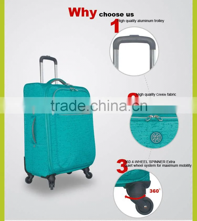 fanshion design soft trolley luggage with internal handle