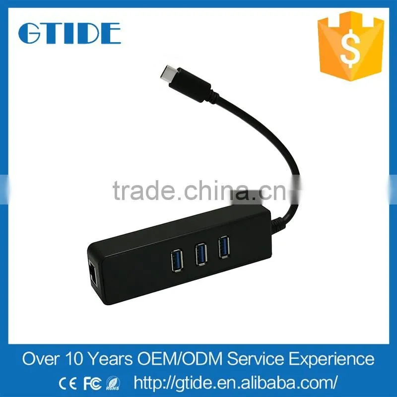 New design mini RJ45 lan port to female 3 ports usb gigabit ethernet converter+type c/usb c 3.1 male port for New Macbook