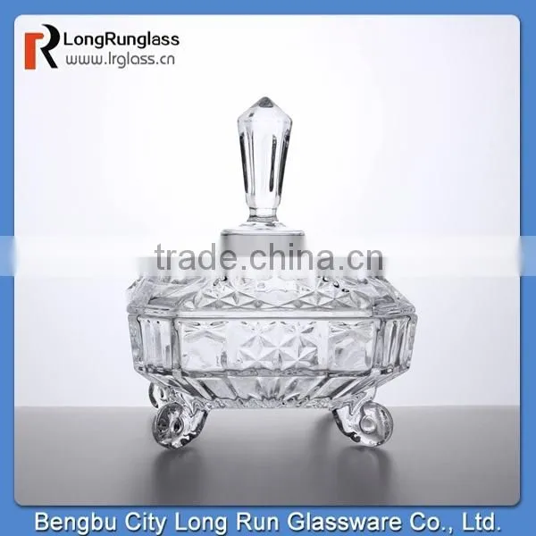 LongRun 24oz beautiful carved machine pressed glassware customized glass candy box