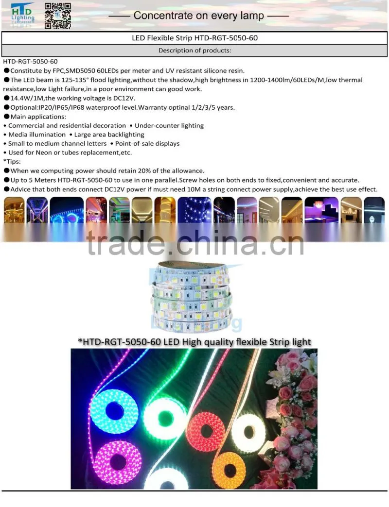 12v 5050SMD IP65 14.4W 5M CE Standard silicone cased red flex LED Strips
