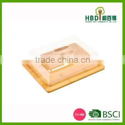 Newest design of plastic cake dome with wood cutting board