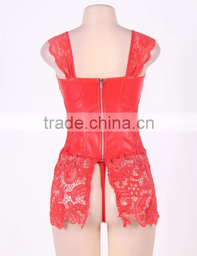 Factory directly hot sale black leather sexy full size gothic corset dress