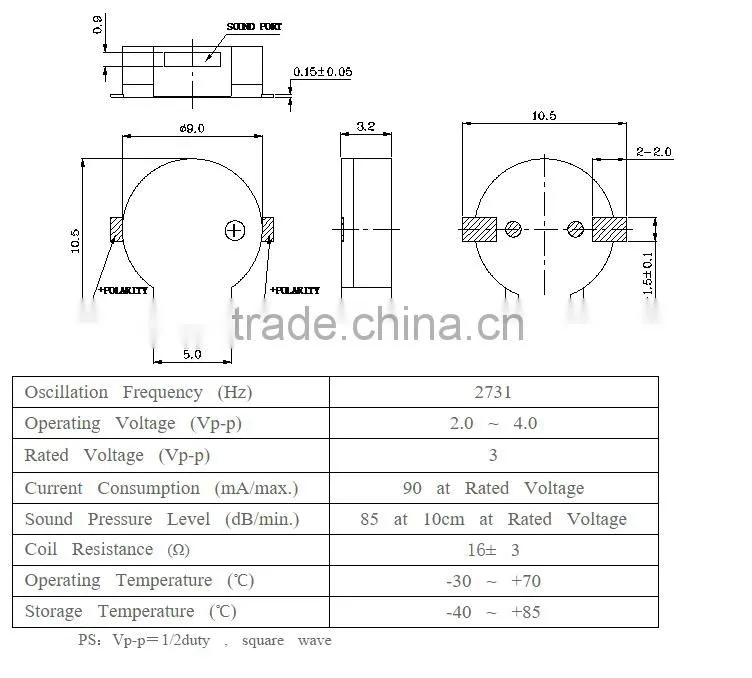 9.0x3.2 mm SMD buzzer 3.6V small size buzzer