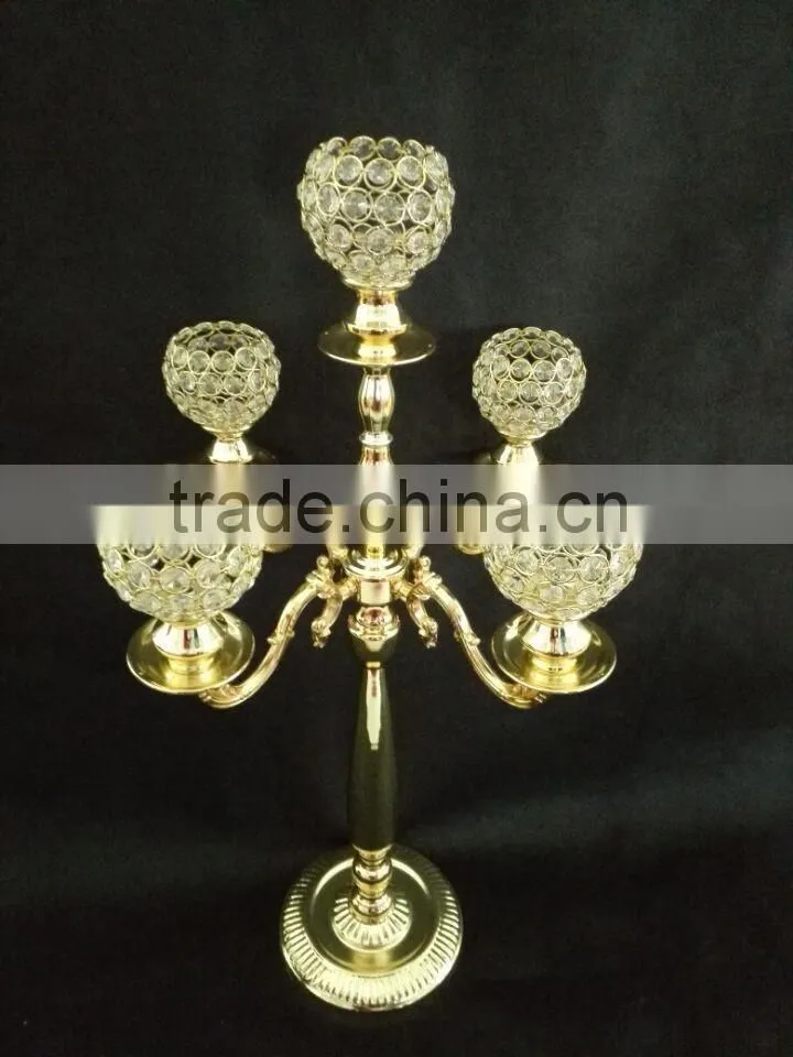 Wedding candelabra, 5arms globe crystal candelabra centerpieces manufacturer