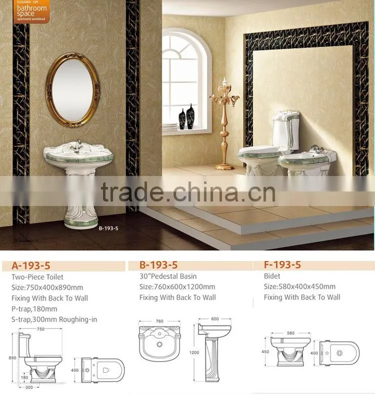 Hot Sale Bathroom Ceramics Decorated color two piece toilet
