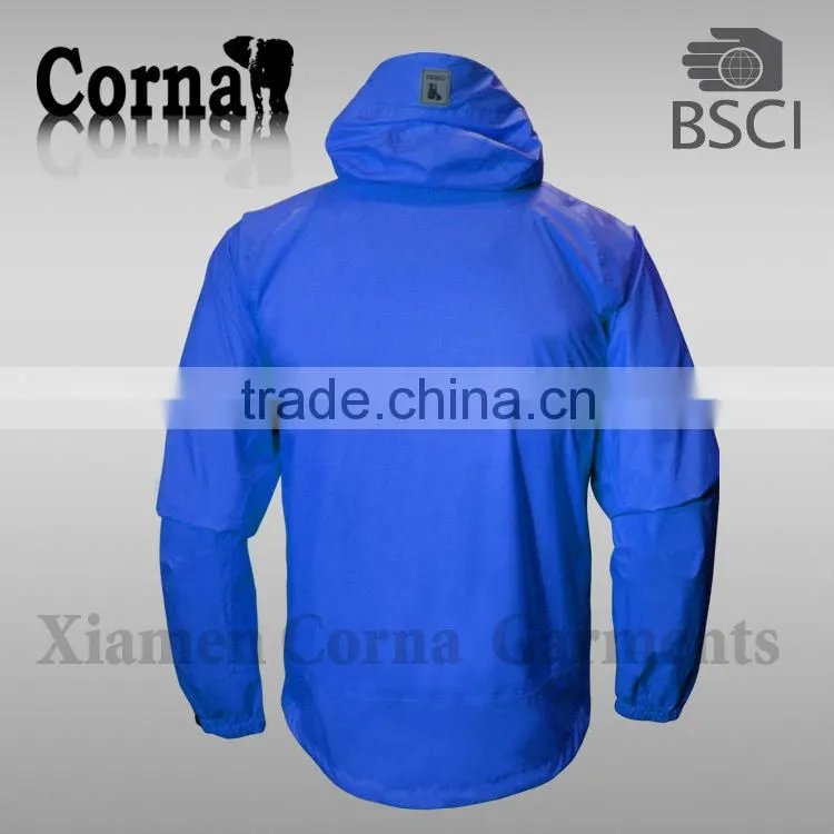 Men's blue nylon 3 layer windbreaker jacket