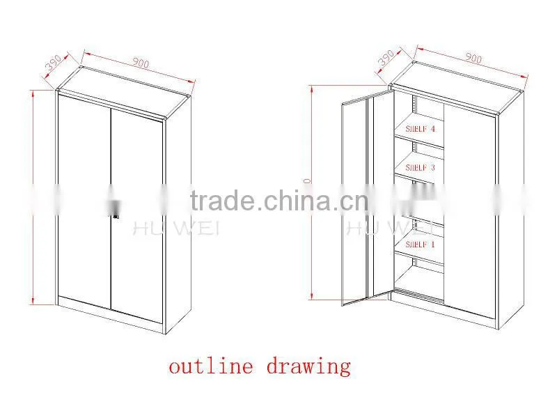 2013 Huwei new design two door steel file cabinet with round lock
