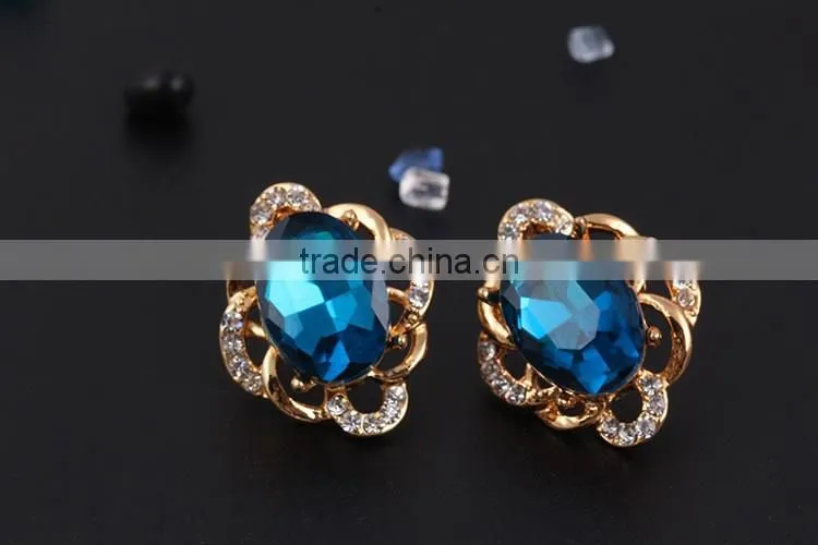 Online shop blue zircon stone necklace set crystal earring jewelry gold plated