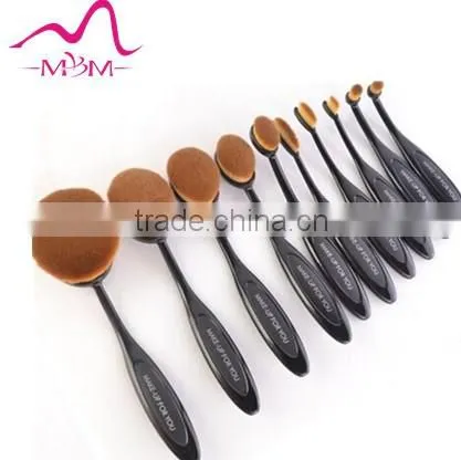 High quality 10 pcs Private label Toothbrush Shape Oval Cosmetic Brushes Makeup Brushes