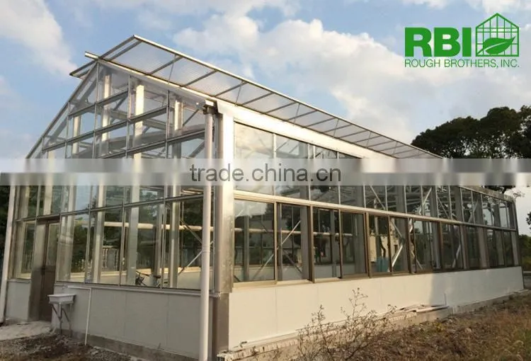 Aluminum frame Glass Greenhouse PC greenhouse with aluminum structure single span with automatic ventilation greenhouse