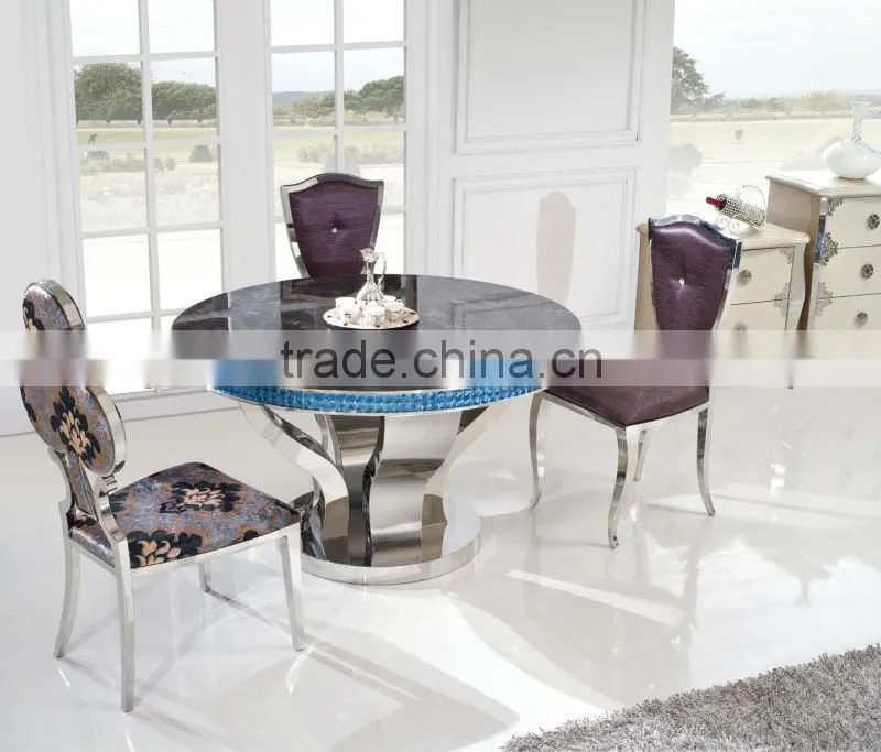 luxury design round glass ,stainless steel with four chairs dining table TH371