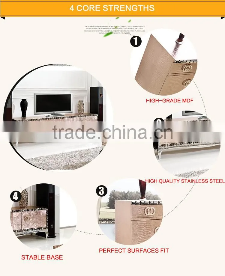E368 Latest and Modern Design Stainless Steel Base MDF TV Cabinet